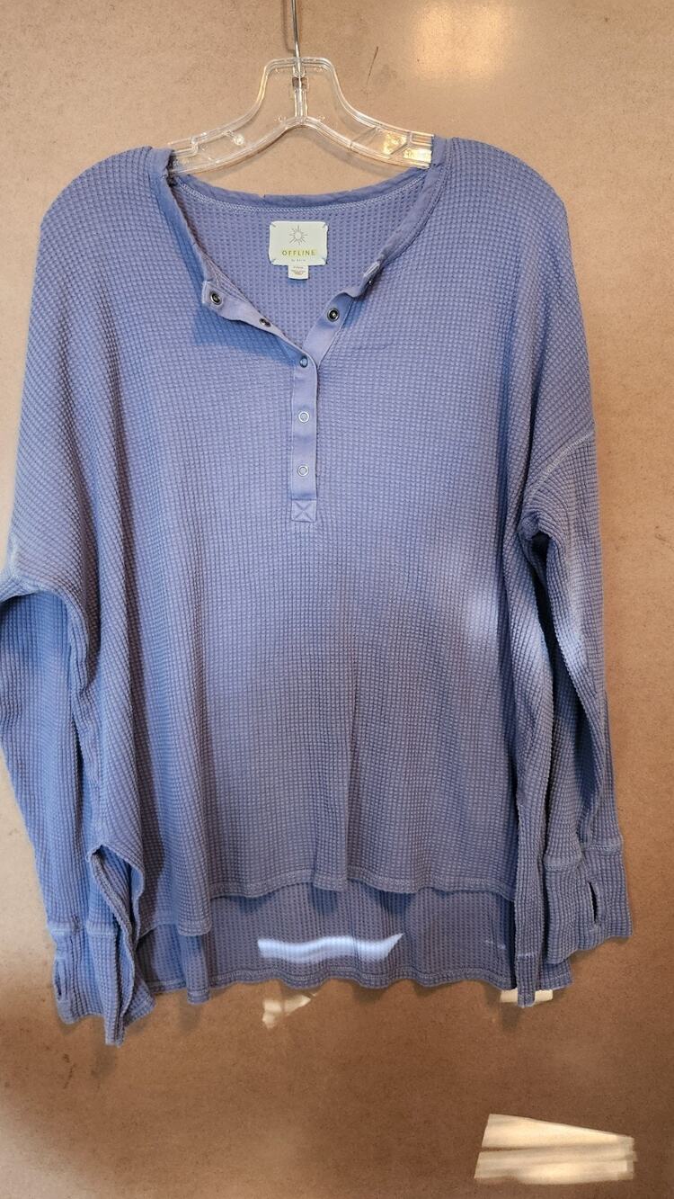 OFFLINE by Aerie Womens Waffle Knit Henley Shirt Blue Oversized Size XL #665.6